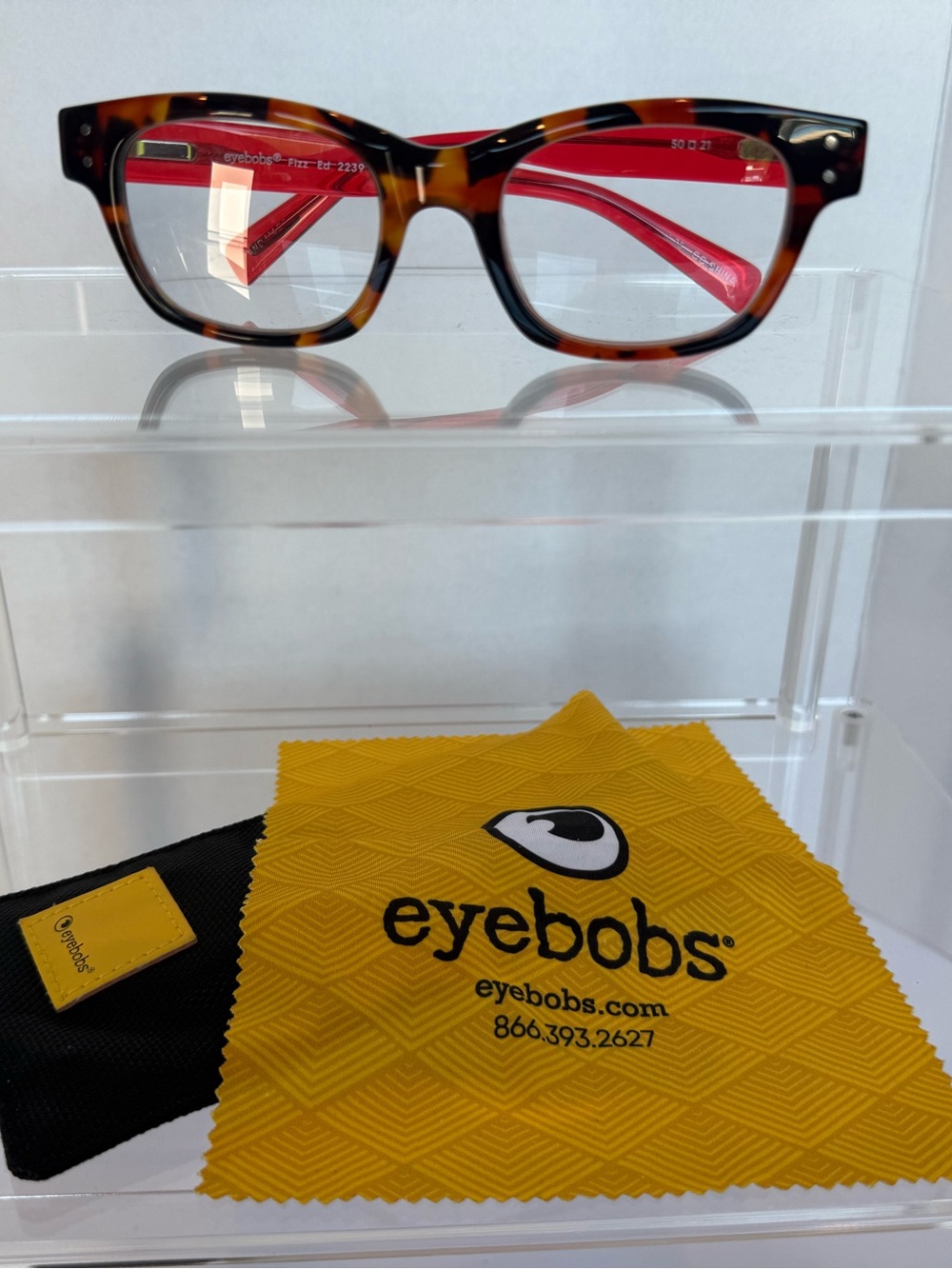 Eyebobs Fizz Ed: Tortoise Frame Glasses with Red Temples